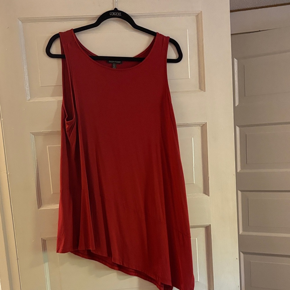 Eileen Fisher Red Asymmetrical Tank Top